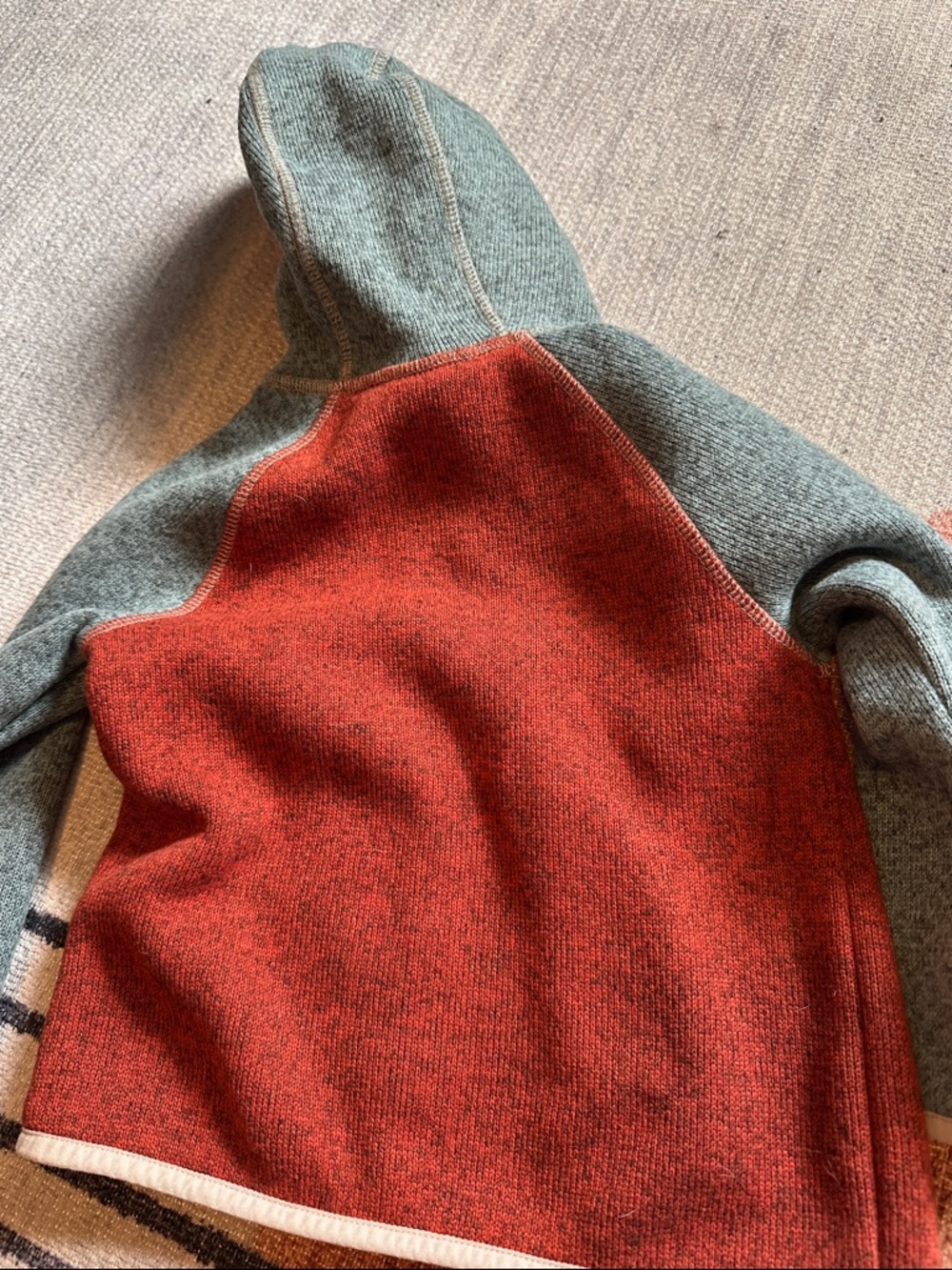 Toddler L.L.Bean Two-Tone Hooded Zip Sweater Jacket - Rust Red & Blue - Picture 3 of 3